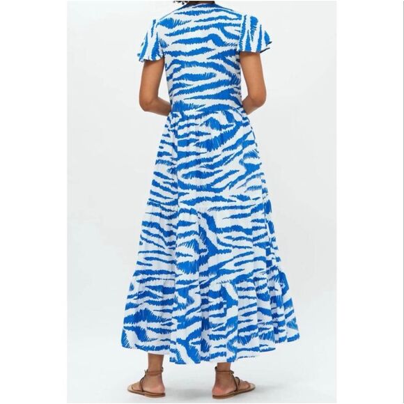 Oliphant Dipsy Midi Dress Blue White Block Print Cotton Resort XS - Picture 2 of 9